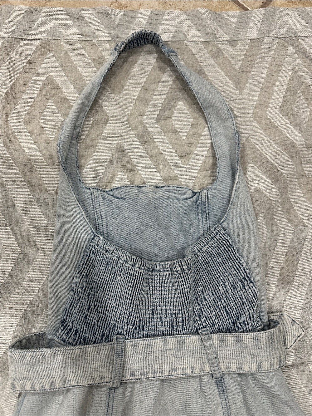 Show Me Your MuMu Light Blue Denim Halter Mini Dress with Gold Buckle - Picture 7 of 9